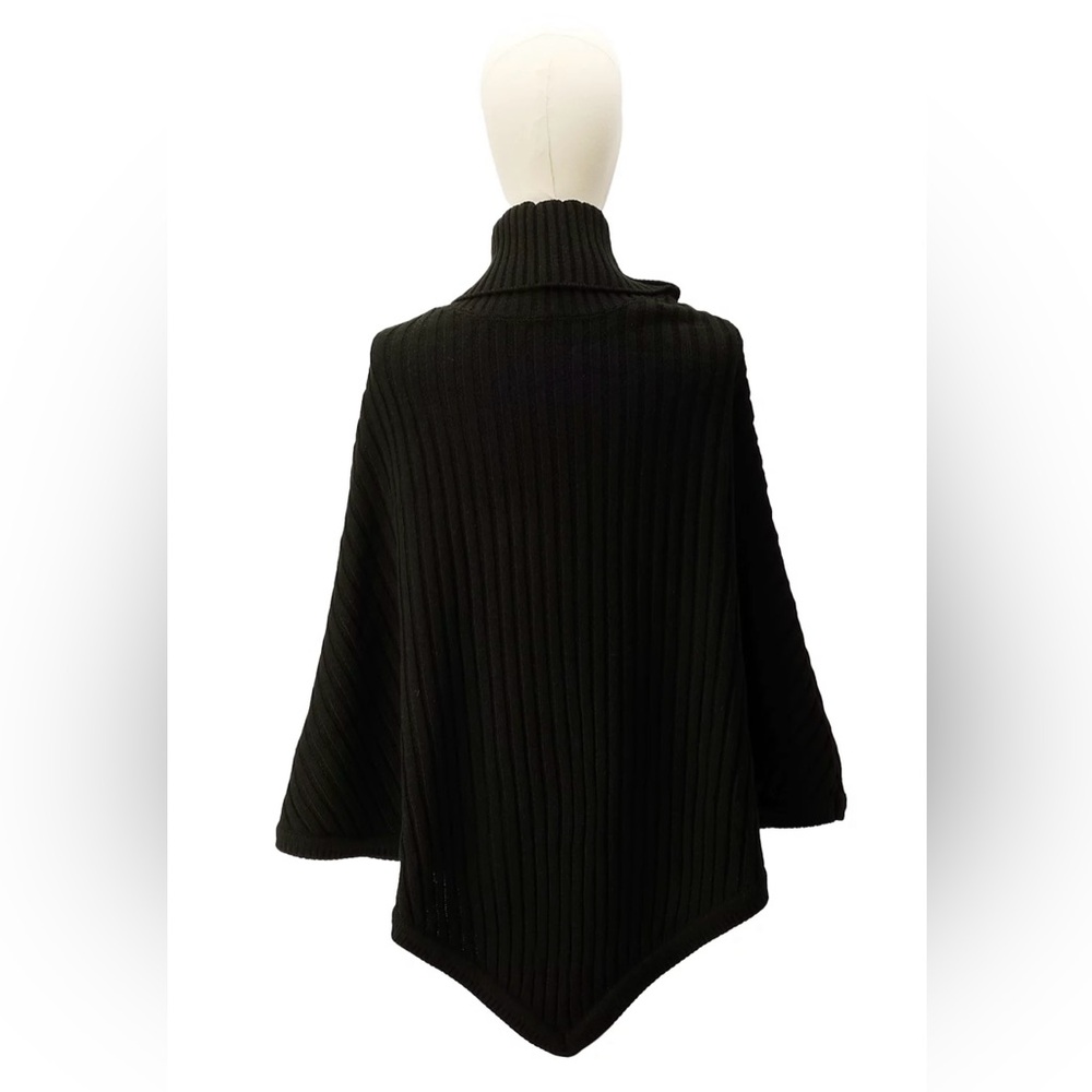 NWT Michael Kors Women's Black Wide-Rib Button Turtleneck Poncho - Picture 2 of 4